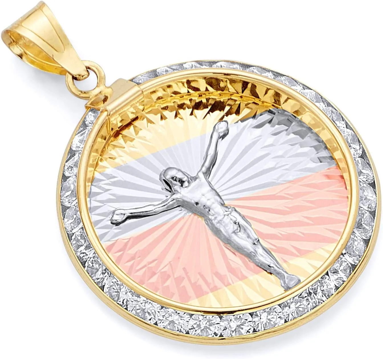 14k REAL Tri Color Gold Jesus Medal Charm Pendant (Size : 23 x 15 mm)