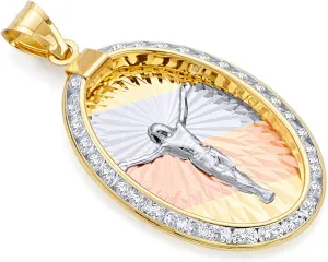 14k REAL Tri Color Gold Jesus Medal Charm Pendant (Size : 30 x 15 mm)