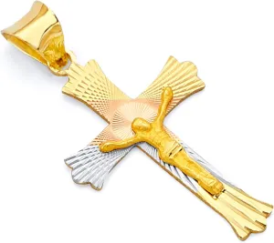 14k REAL Tri Color Gold Religious Jesus Crucifix Cross Stamp Charm Pendant