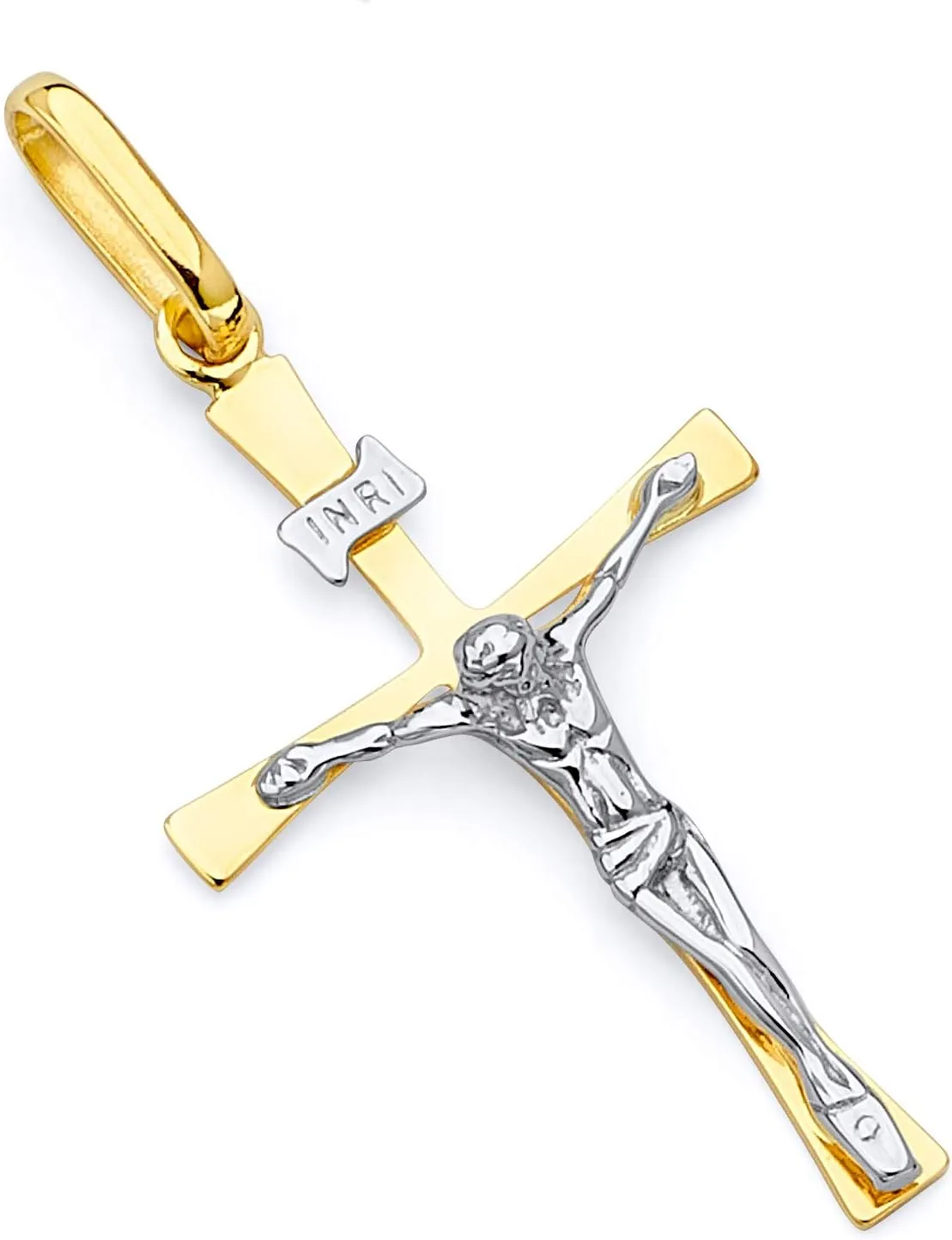 14k REAL Two Tone Gold Crucifix Jesus Cross Religious Charm Pendant (Size : 35 x 17 mm)