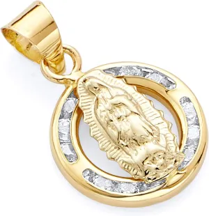 14k REAL Two Tone Gold CZ Religious Our Lady of Guadalupe Charm Pendant
