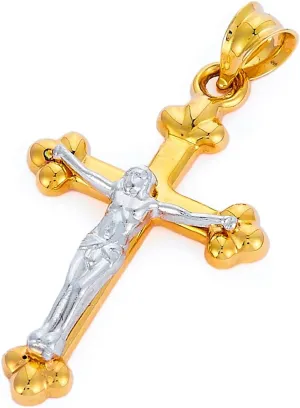 14k REAL Two Tone Gold Hollow Cross with Jesus Charm Pendant