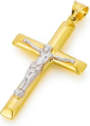 14k REAL Two Tone Gold Hollow Cross with Jesus Charm Pendant
