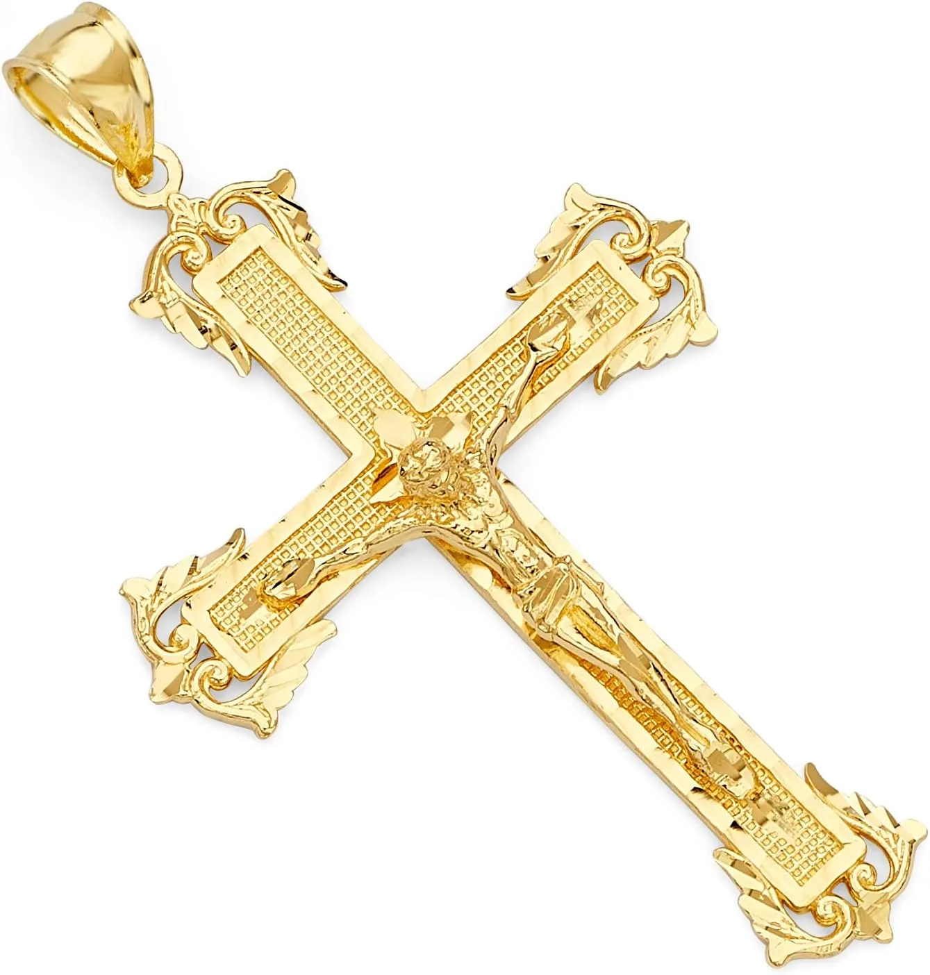 14k REAL Yellow Gold Crucifix Jesus Cross Religious Charm Pendant (Size : 54 x 31 mm)
