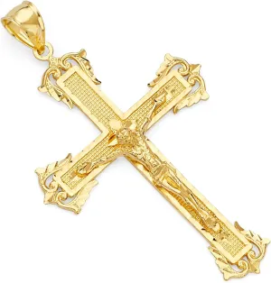 14k REAL Yellow Gold Crucifix Jesus Cross Religious Charm Pendant (Size : 54 x 31 mm)