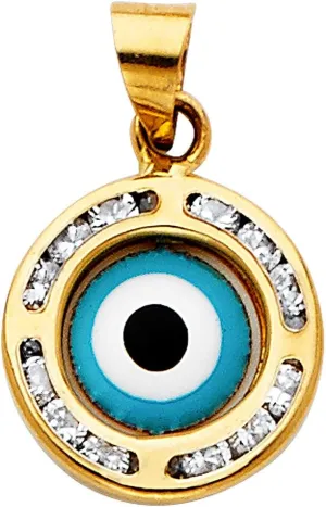 14k REAL Yellow Gold CZ Evil Eye Charm Pendant
