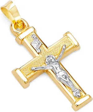14k REAL Yellow Gold Religious Crucifix Jesus Cross Charm Pendant