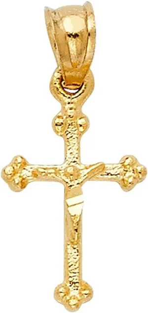 14k REAL Yellow Gold Religious Crucifix Jesus Cross Charm Pendant