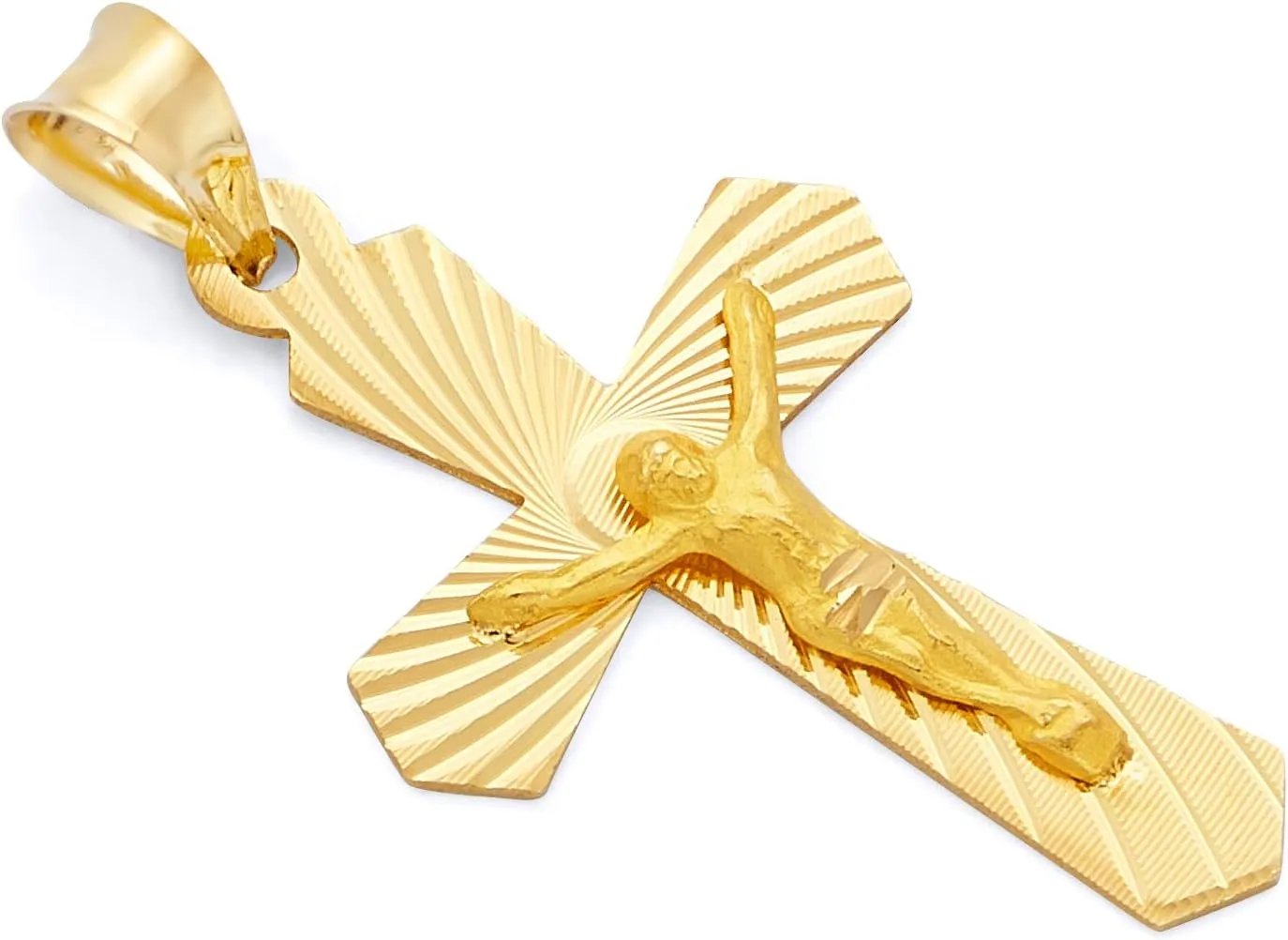 14k REAL Yellow Gold Religious Crucifix Jesus Cross Stamp Charm Pendant