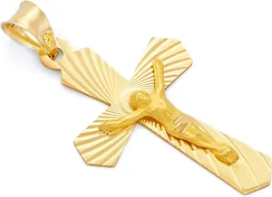 14k REAL Yellow Gold Religious Crucifix Jesus Cross Stamp Charm Pendant