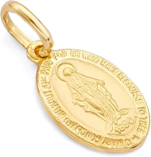 14k REAL Yellow Gold Religious Miraculous Mary Medal Charm Pendant - 3 Different Size Available