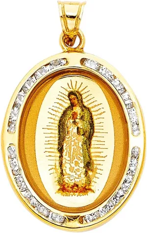 14k REAL Yellow Gold Religious Our Lady of Guadalupe CZ Charm Pendant