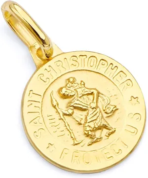 14k REAL Yellow Gold Religious Saint Christopher Medal Charm Pendant - 3 Different Size Available