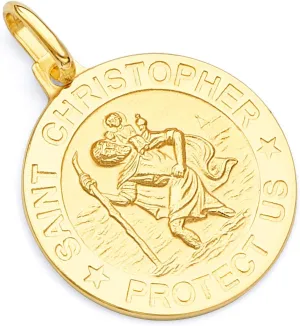 14k REAL Yellow Gold Religious Saint Christopher Medal Charm Pendant - 3 Different Size Available