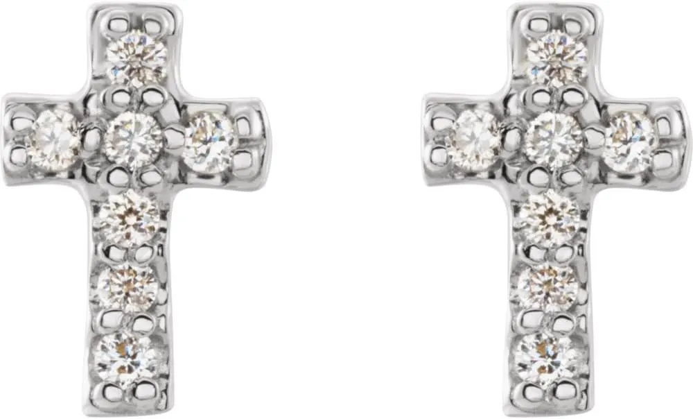 14k Solid Gold .06 Dwt Polished-.06-Dwt Diamond Religious Faith Cross Earrings - Jewelry Gift for Mom in