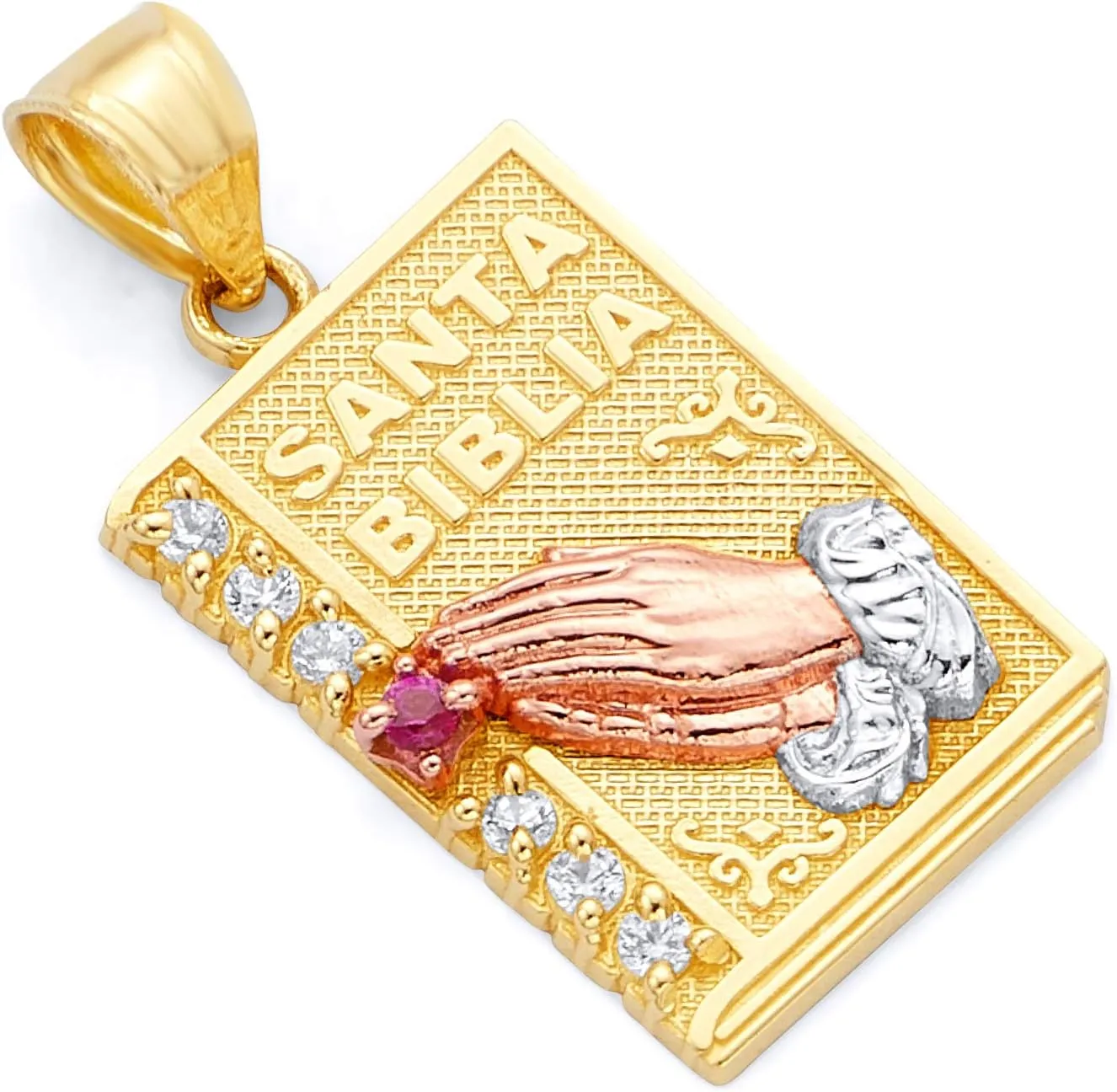 14k Tri Color Gold CZ Religious Praying Hands Pendant