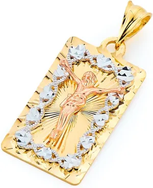 14k Tri Color Gold Stamp Religious Jesus Christ Charm Pendant