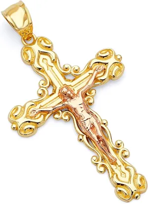 14k Two Tone Gold Religious Crucifix Pendant