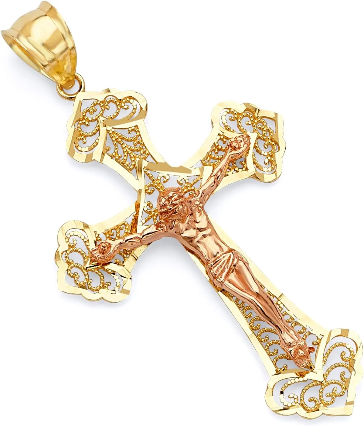 14k Two Tone Gold Religious Crucifix Pendant