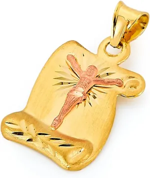 14k Two Tone Gold Stamp Religious Jesus Christ Charm Pendant