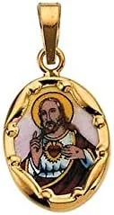 14K Yellow Gold 13x10 mm Sacred Heart of Jesus Hand-Painted Porcelain Pendant Hand Painted Sacred Heart of Jesus Porcelain Pendant
