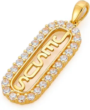 14k Yellow Gold CZ Jesus Pendant