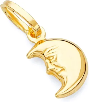 14k Yellow Gold Half Moon Face Charm Pendant