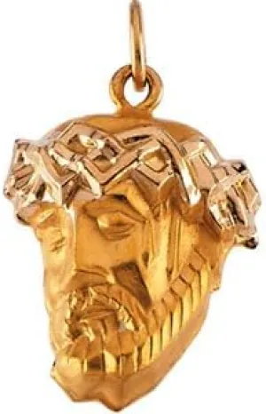 14k Yellow Gold Head Of Religious Faith Inspiration Jesus With Crown Pendant Necklace 19x14.5mm - Jewelry Gift for Mom