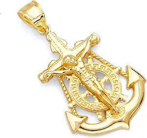 14k Yellow Gold Mariner Religious Crucifix Pendant