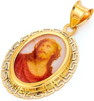 14k Yellow Gold Religious Jesus Picture Charm Pendant