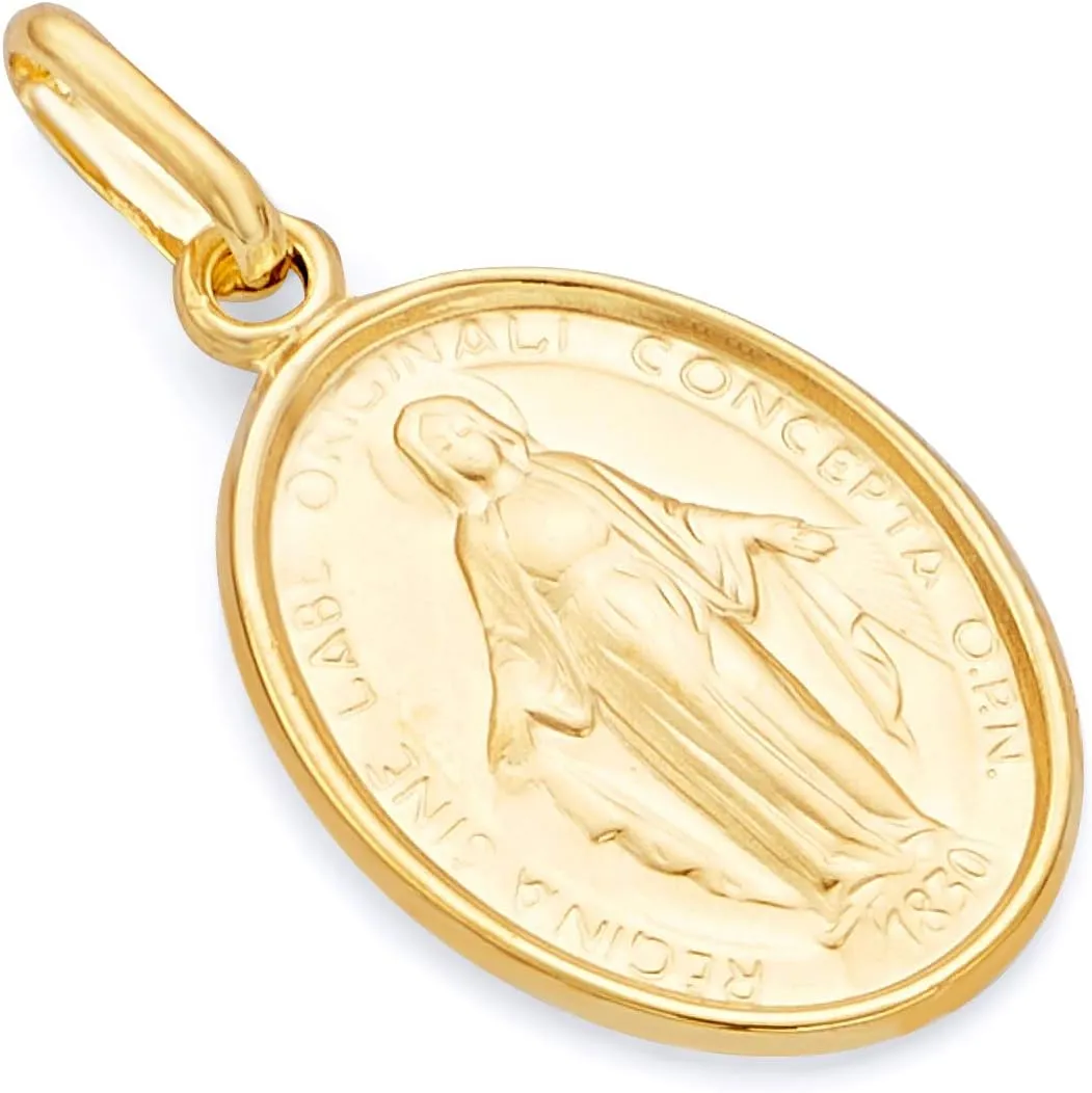14k Yellow Gold Religious Virgin Mary Medal