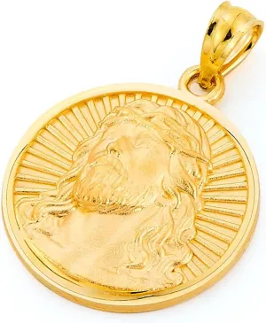 14k Yellow Gold Round Religious Jesus Charm Pendant