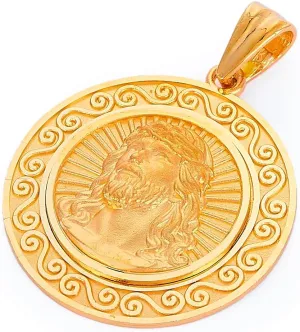 14k Yellow Gold Round Religious Jesus Charm Pendant