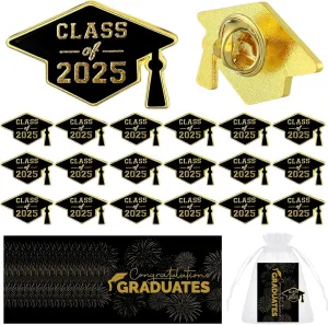 150 Pcs Graduation Pins, 50 Set Class of 2025 Enamel Lapel Pins Bulk with Cards and Organza Bags, Congrats Badge Button Set, Souvenir Gift for Student Teacher School