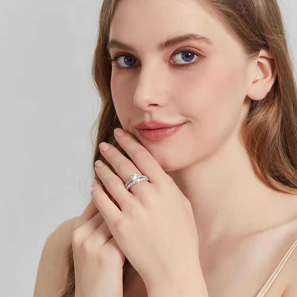 1.5CT Center Moissanite Stackable Engagement Rings Eternity Promise Wedding Ring 925 Sterling Silver Bridal Rings Sets for Women