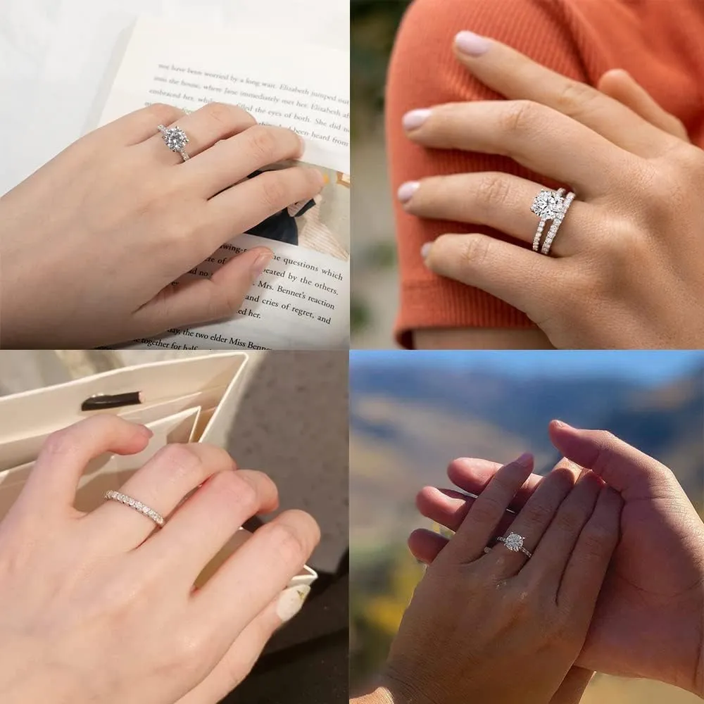 1.5CT Center Moissanite Stackable Engagement Rings Eternity Promise Wedding Ring 925 Sterling Silver Bridal Rings Sets for Women