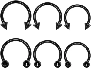 18G Nose Rings Piercing Jewelry, 6pcs Horseshoe Septum Rings,Hypoallergenic Titanium Nose Rings, 6mm/8mm/10mm Curved Barbell Multi-Size, 3mm Ball & Cone Versatile Use, Handcrafted