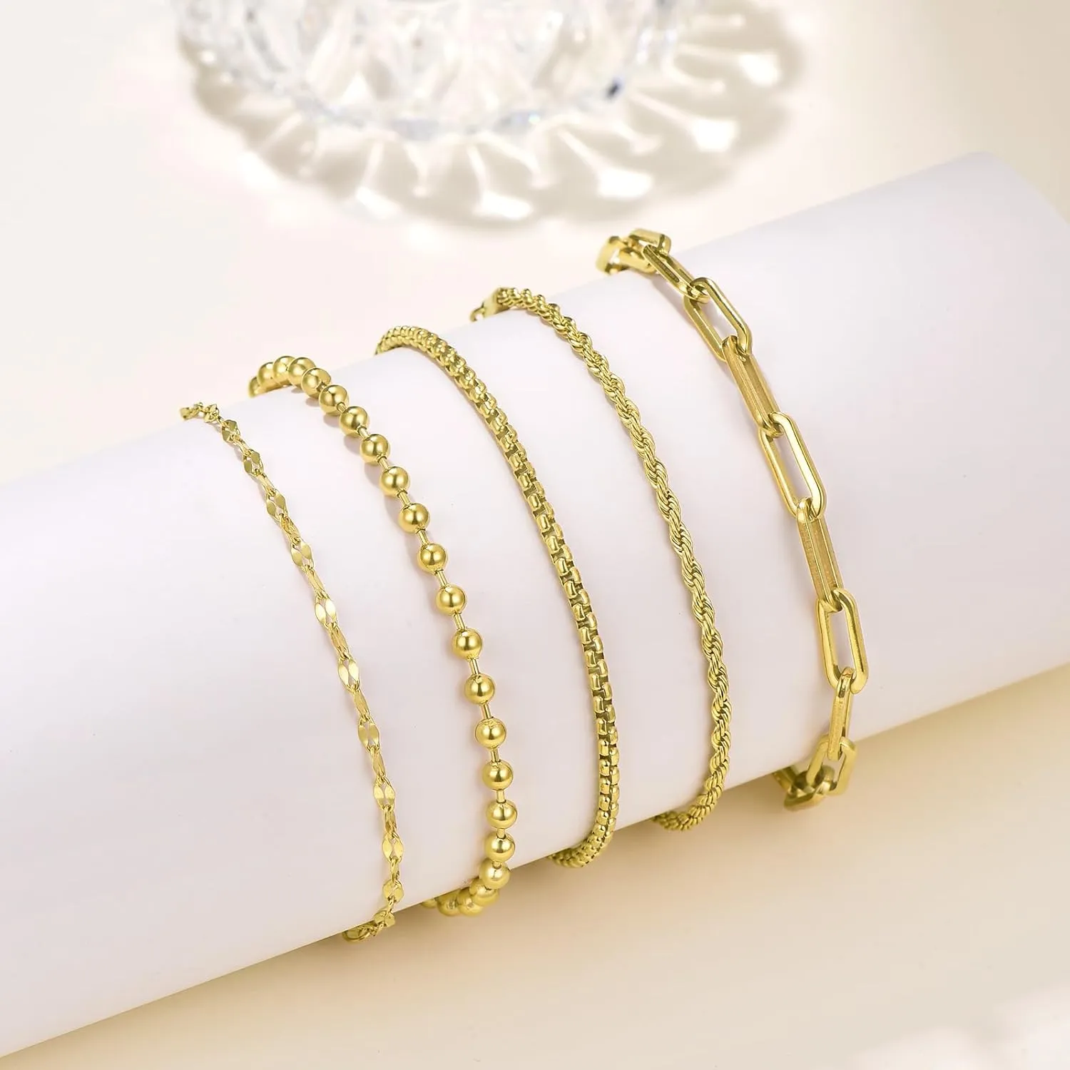 18K gold-plated women's bracelet, women's bracelet set, women's Cuba, bead, paper clip, snake, rope bracelet,exquisite cubic zirconia bracelet and ring chain jewelry,Fashion Women's Bracelet Gift