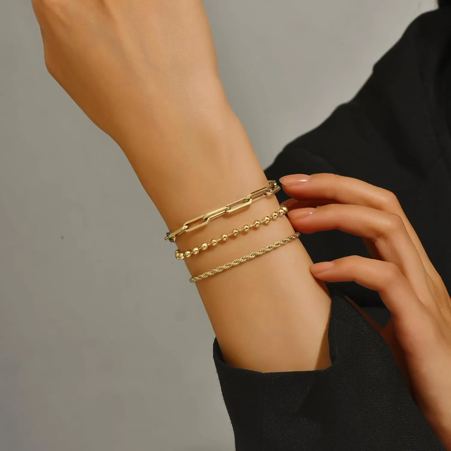 18K gold-plated women's bracelet, women's bracelet set, women's Cuba, bead, paper clip, snake, rope bracelet,exquisite cubic zirconia bracelet and ring chain jewelry,Fashion Women's Bracelet Gift