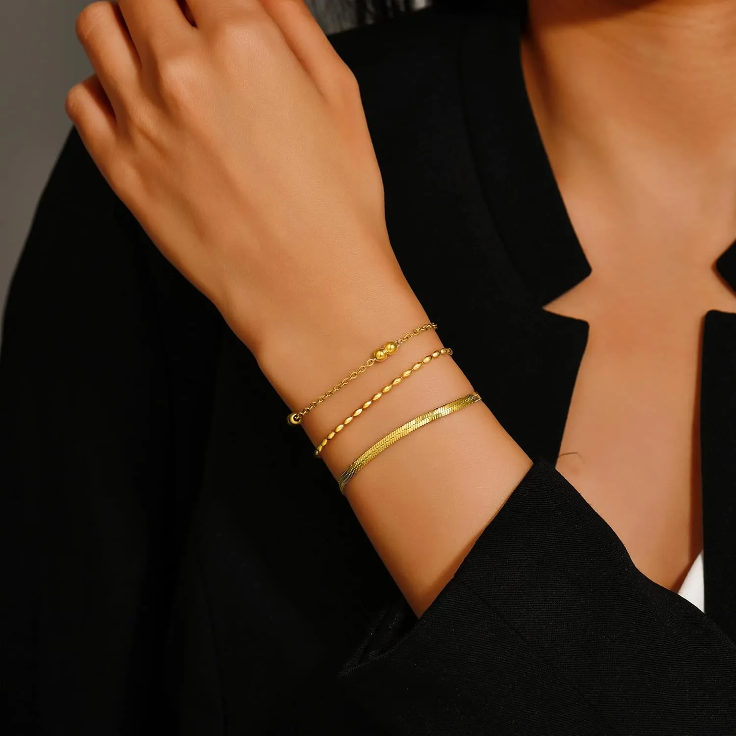 18K gold-plated women's bracelet, women's bracelet set, women's Cuba, bead, paper clip, snake, rope bracelet,exquisite cubic zirconia bracelet and ring chain jewelry,Fashion Women's Bracelet Gift