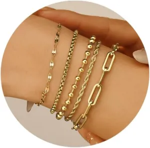 18K gold-plated women's bracelet, women's bracelet set, women's Cuba, bead, paper clip, snake, rope bracelet,exquisite cubic zirconia bracelet and ring chain jewelry,Fashion Women's Bracelet Gift