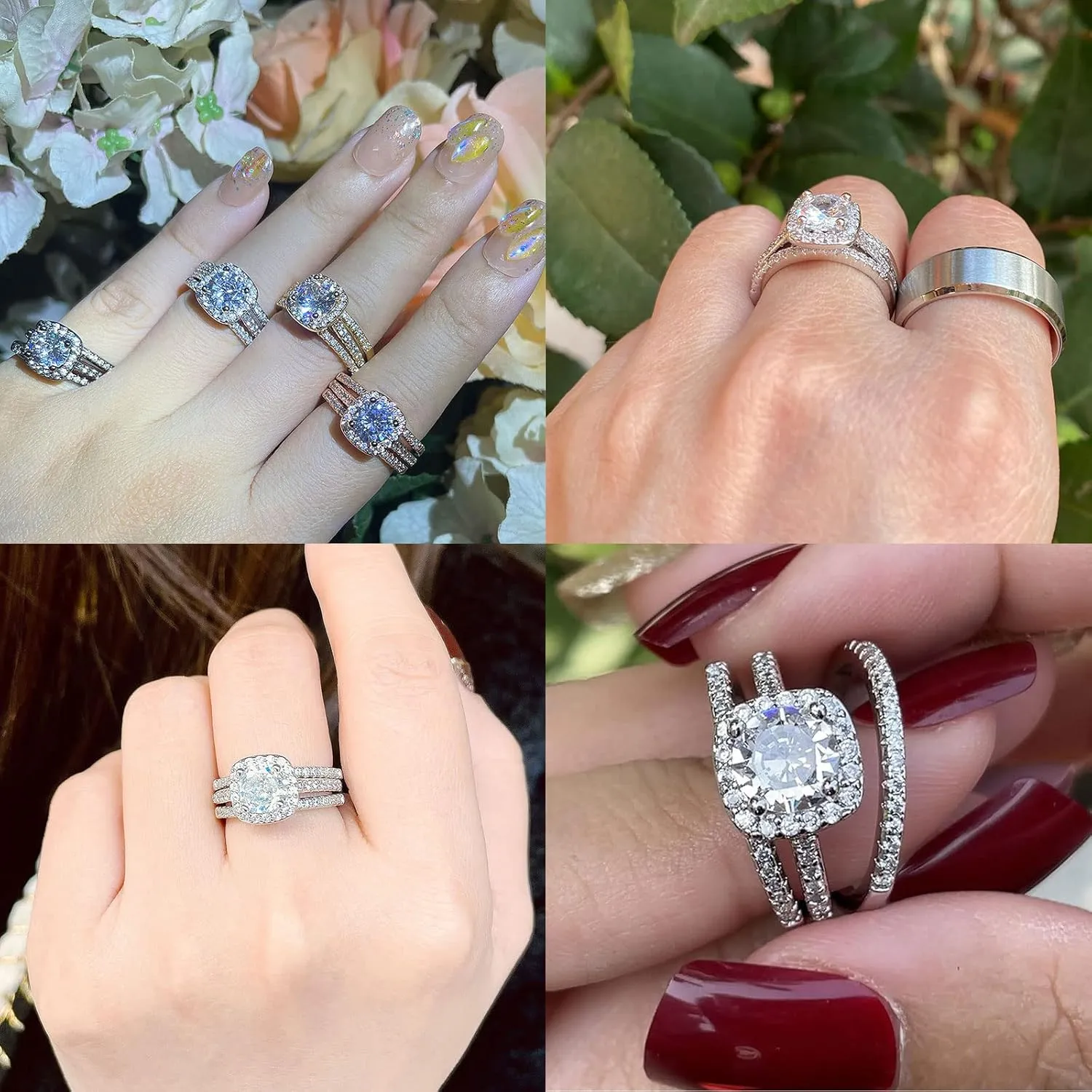 18k White Gold Plated Wedding Ring Sets for Him and Her Womens Mens Titanium Stainless Steel Bands 2Ct Cz Couple Rings