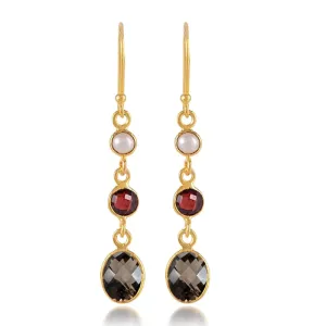 18K Yellow Gold Plated Fine Sterling Silver Dangle Drop Earrings For Women & Girls Pearl Garnet Smoky Topaz Dangling Earrings Hypoallergenic Dangling Earrings Christmas Gift