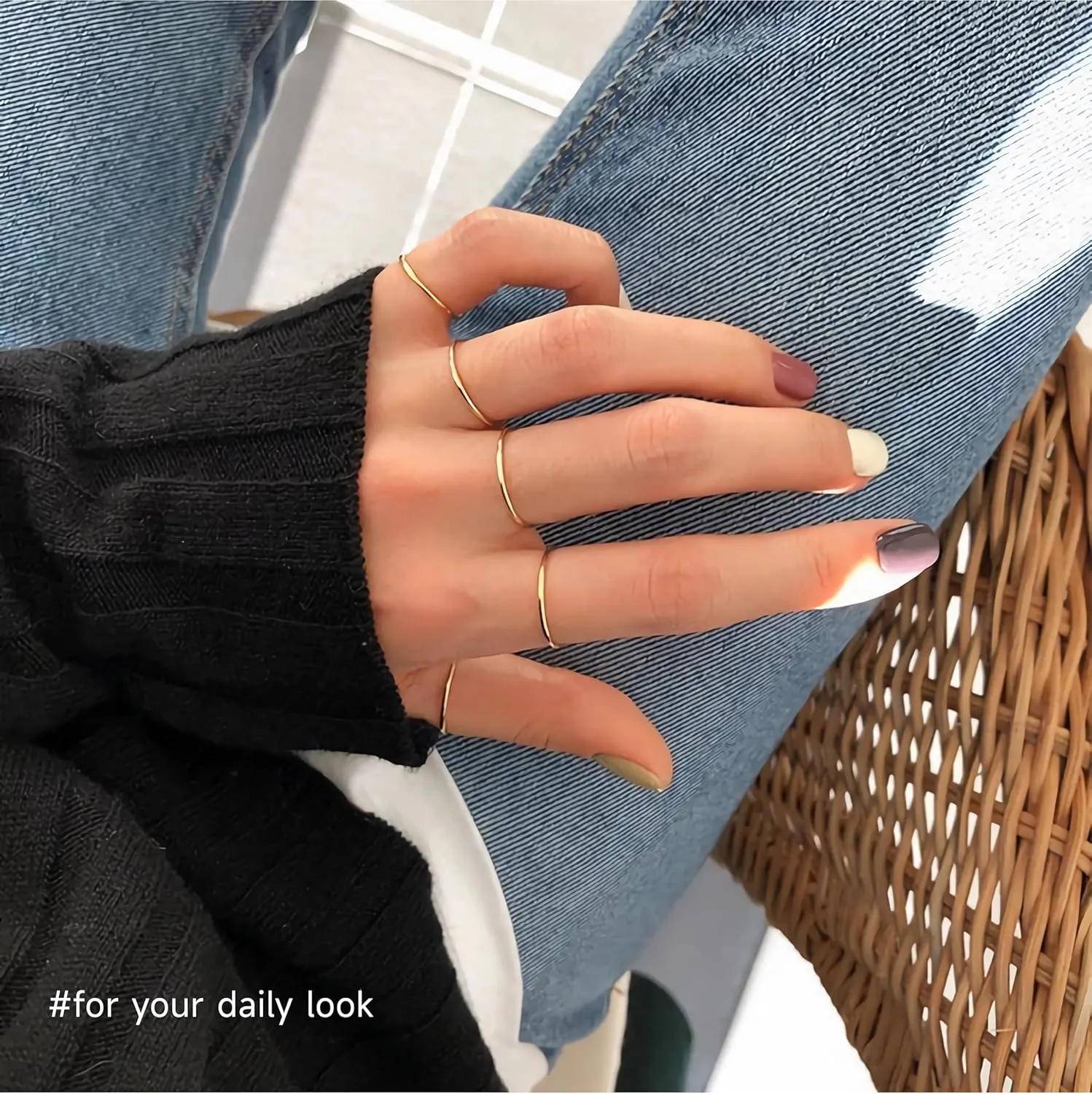 1mm Skinny Thin Stackble 14K Gold Plated Titanium Wedding Band for Women Men,Dainty Cute Comfort Knuckle Thumb Ring