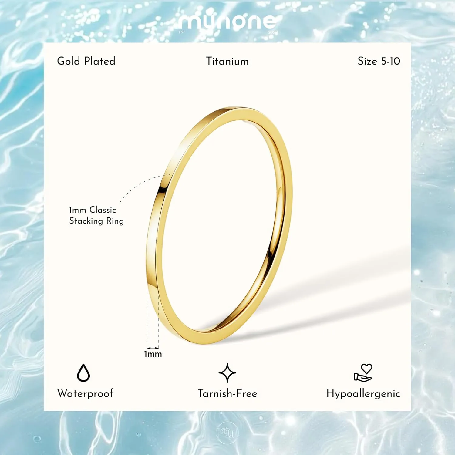 1mm Skinny Thin Stackble 14K Gold Plated Titanium Wedding Band for Women Men,Dainty Cute Comfort Knuckle Thumb Ring