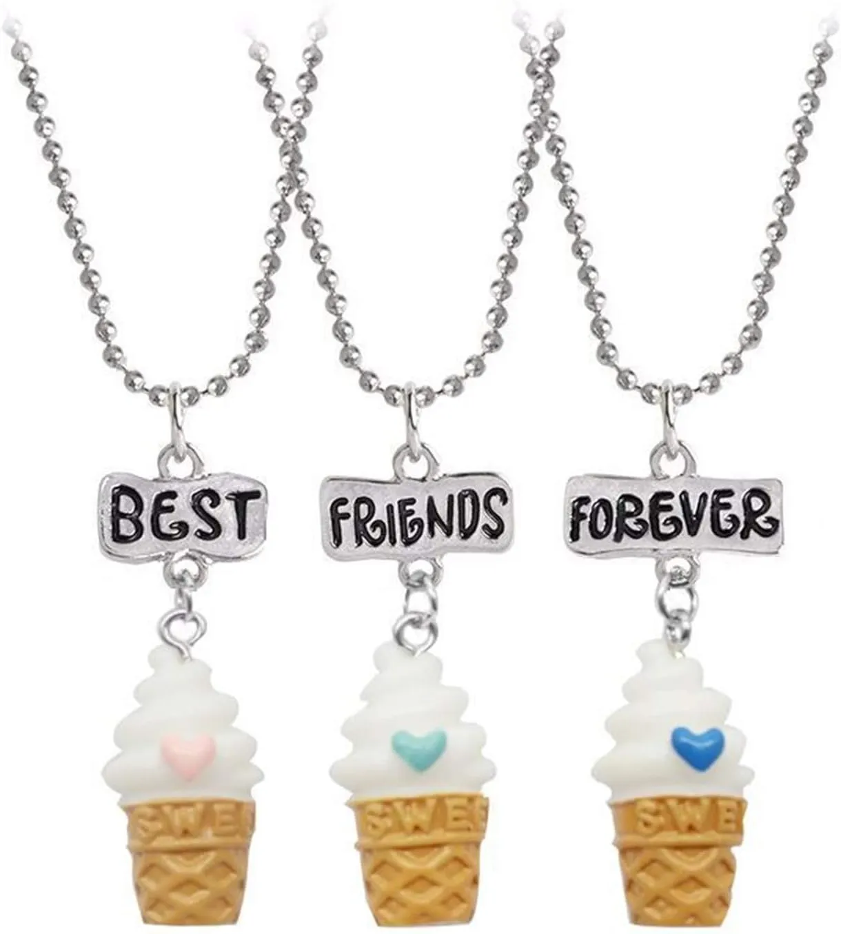 2-3 Pcs Best Friends Forever Friendship Necklaces Set Ice Cream Cookie Donut Flamingo Wishing Bottle Colorful Cute Pendant BFF Necklaces Friendship Jewelry Birthday Gifts