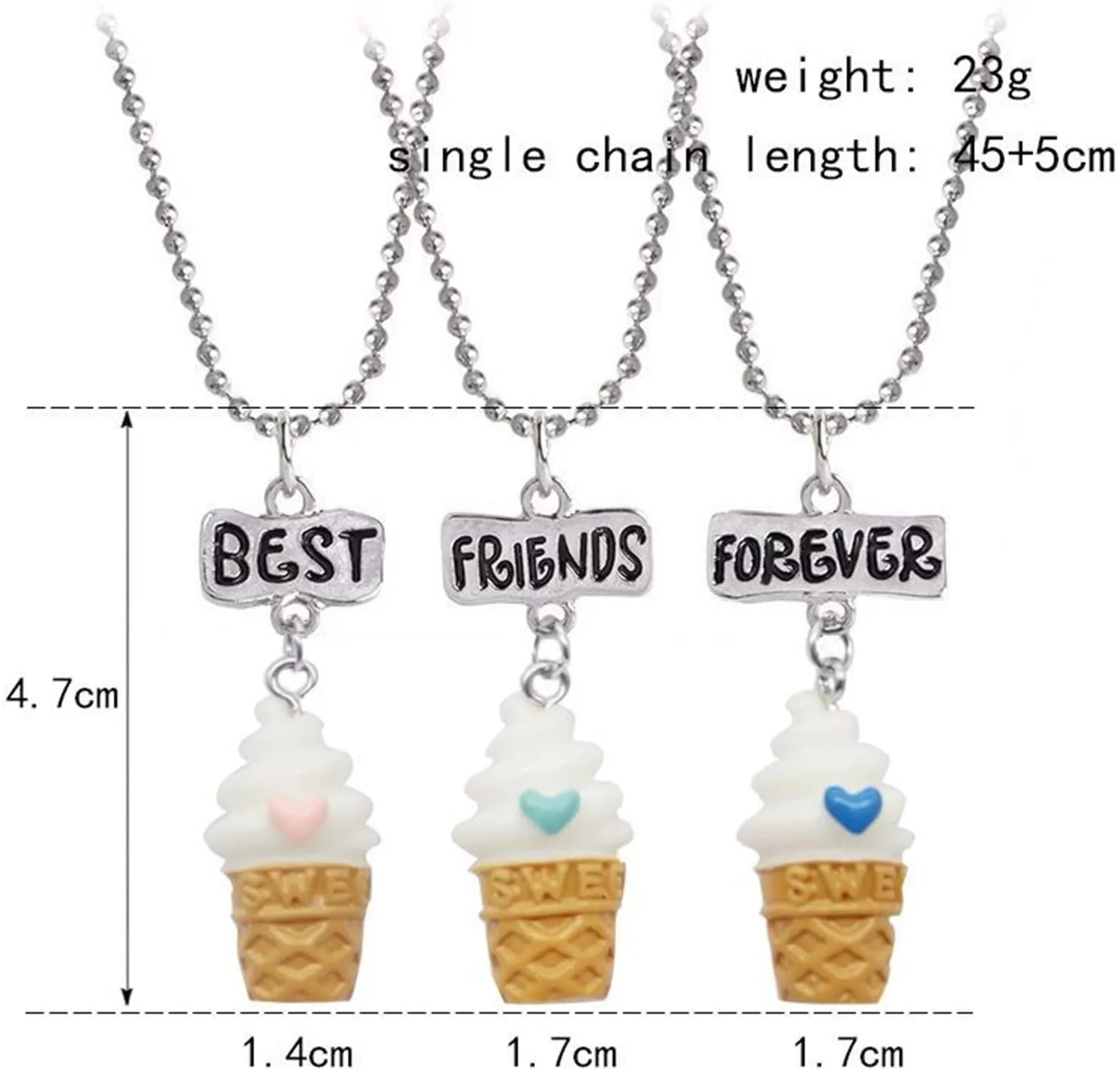 2-3 Pcs Best Friends Forever Friendship Necklaces Set Ice Cream Cookie Donut Flamingo Wishing Bottle Colorful Cute Pendant BFF Necklaces Friendship Jewelry Birthday Gifts