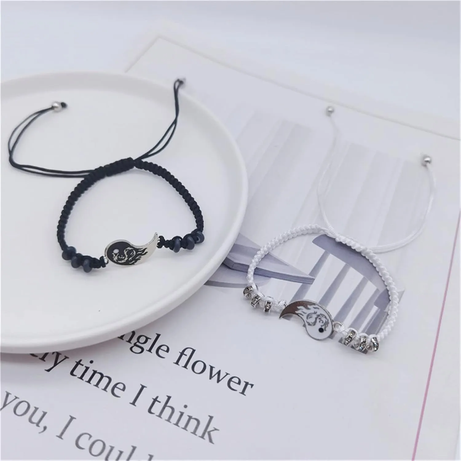 2-4Pcs Yin Yang Tai Chi Beads Infinity Braided String Rope Bracelets Handmade Waterproof Adjustable Cord Strand Bracelet for Men Women Friend Couple Matching Friendship Jewelry Gift