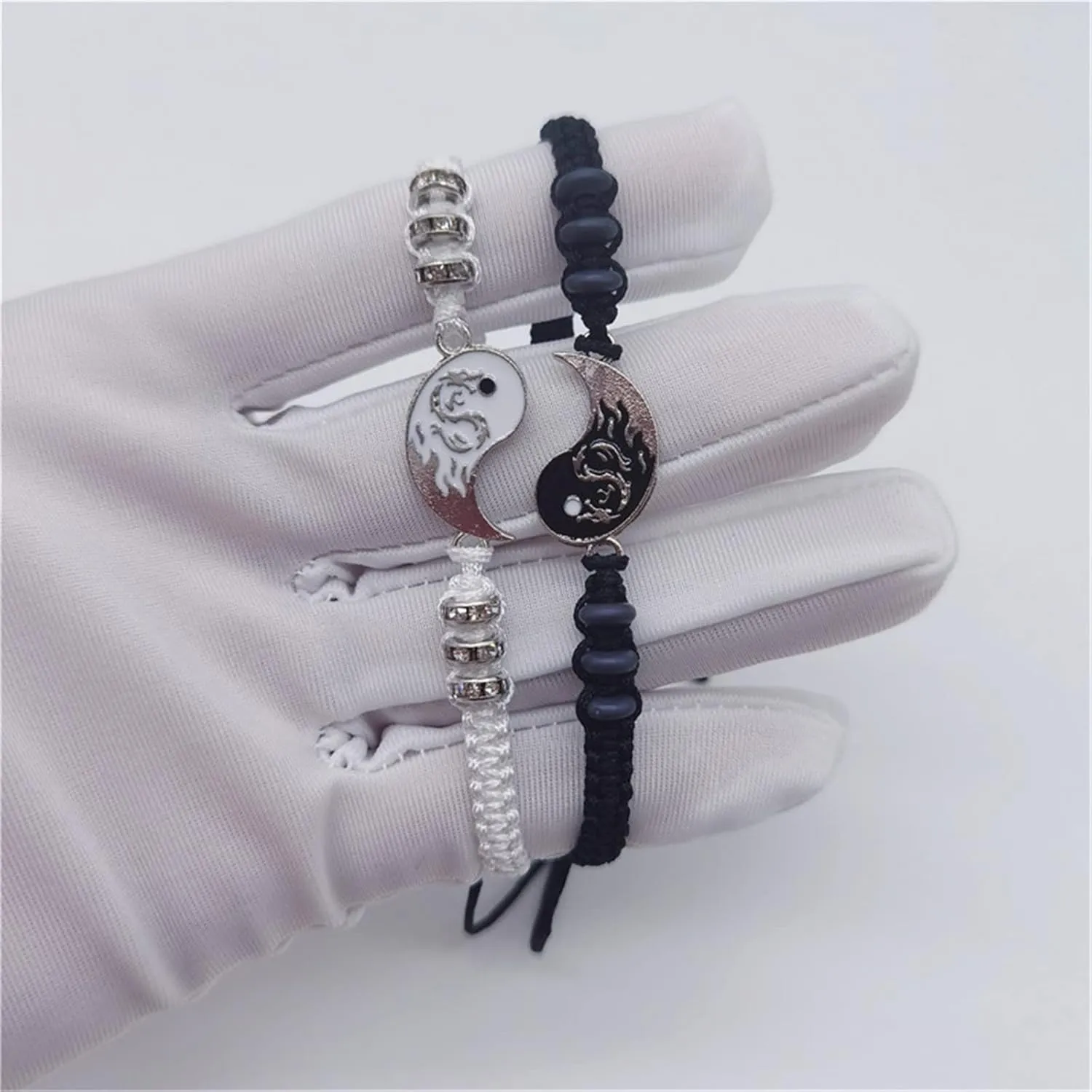 2-4Pcs Yin Yang Tai Chi Beads Infinity Braided String Rope Bracelets Handmade Waterproof Adjustable Cord Strand Bracelet for Men Women Friend Couple Matching Friendship Jewelry Gift