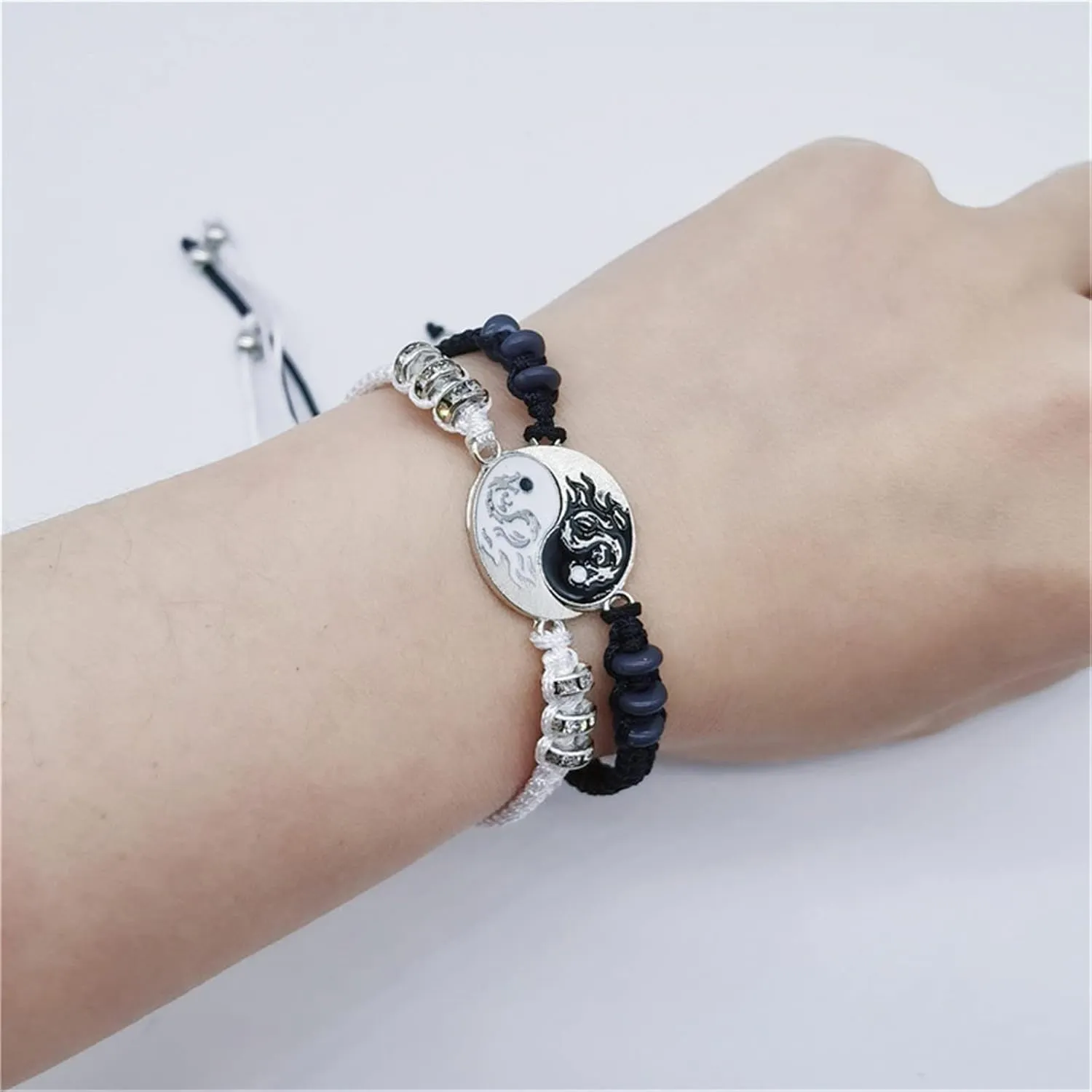2-4Pcs Yin Yang Tai Chi Beads Infinity Braided String Rope Bracelets Handmade Waterproof Adjustable Cord Strand Bracelet for Men Women Friend Couple Matching Friendship Jewelry Gift